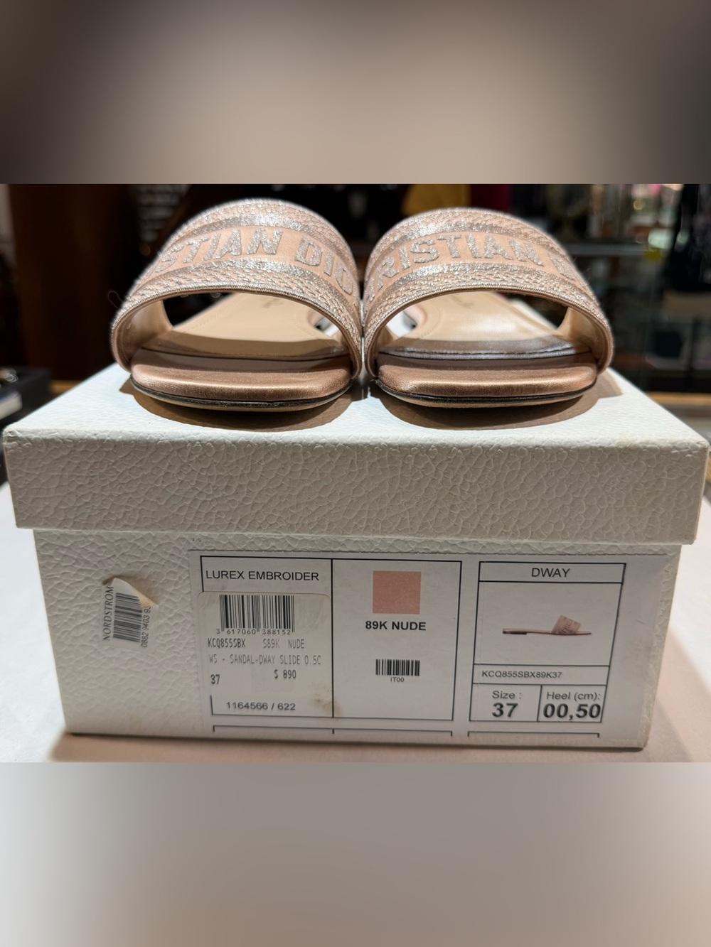 CHRISTIAN DIOR Lurex Embroidered Nude /Pink Sandal Slide Size 37 - Picture 2 of 10